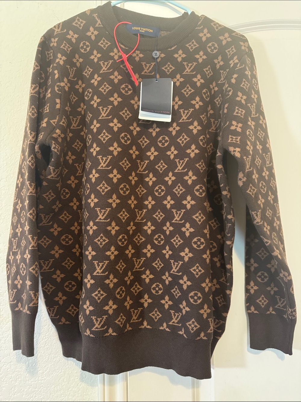 Louis Vuitton Brown and Tan Monogram Knit Crewneck